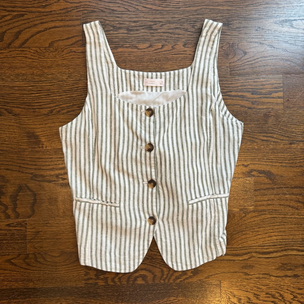 Green and White Striped Button-Up